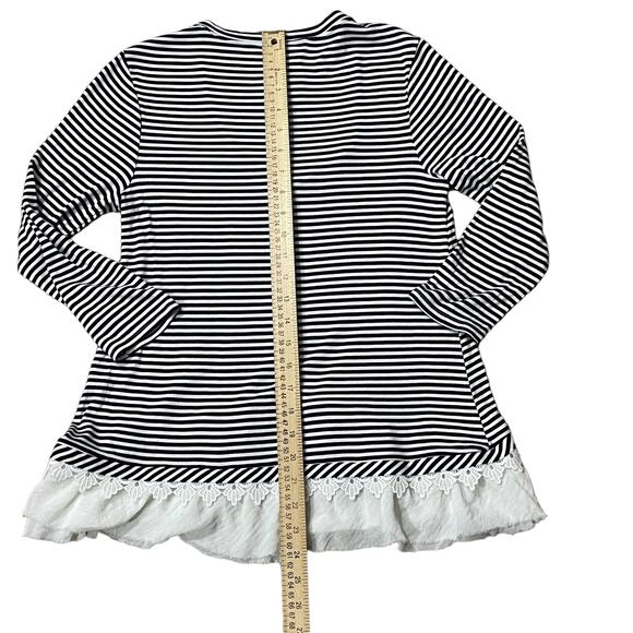 Anthropologie Dolan Left Coast Womens S Top Navy White Stripe Mixed Media Lace - Picture 8 of 9